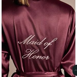 David's Bridal Burgundy "Maid of Honor" Satin Robe NWT